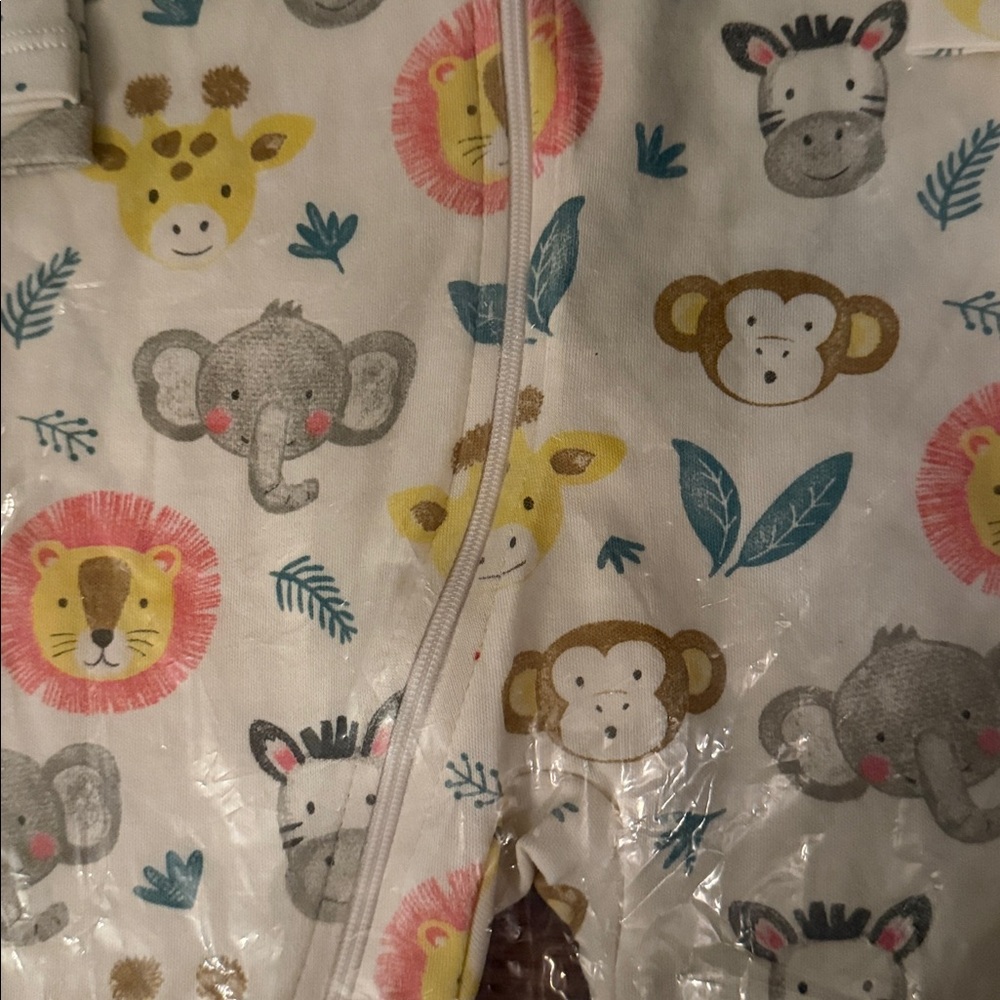 Purebaby 2 Pack Printed Zip Footie Savanna Friends Print Footie Pajamas - Picture 3 of 5